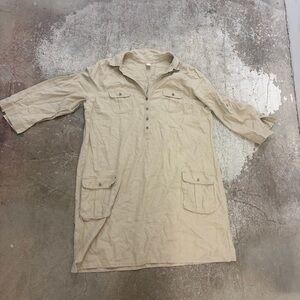 Old Navy Light Tan Shirt Dress safari utility linen blend